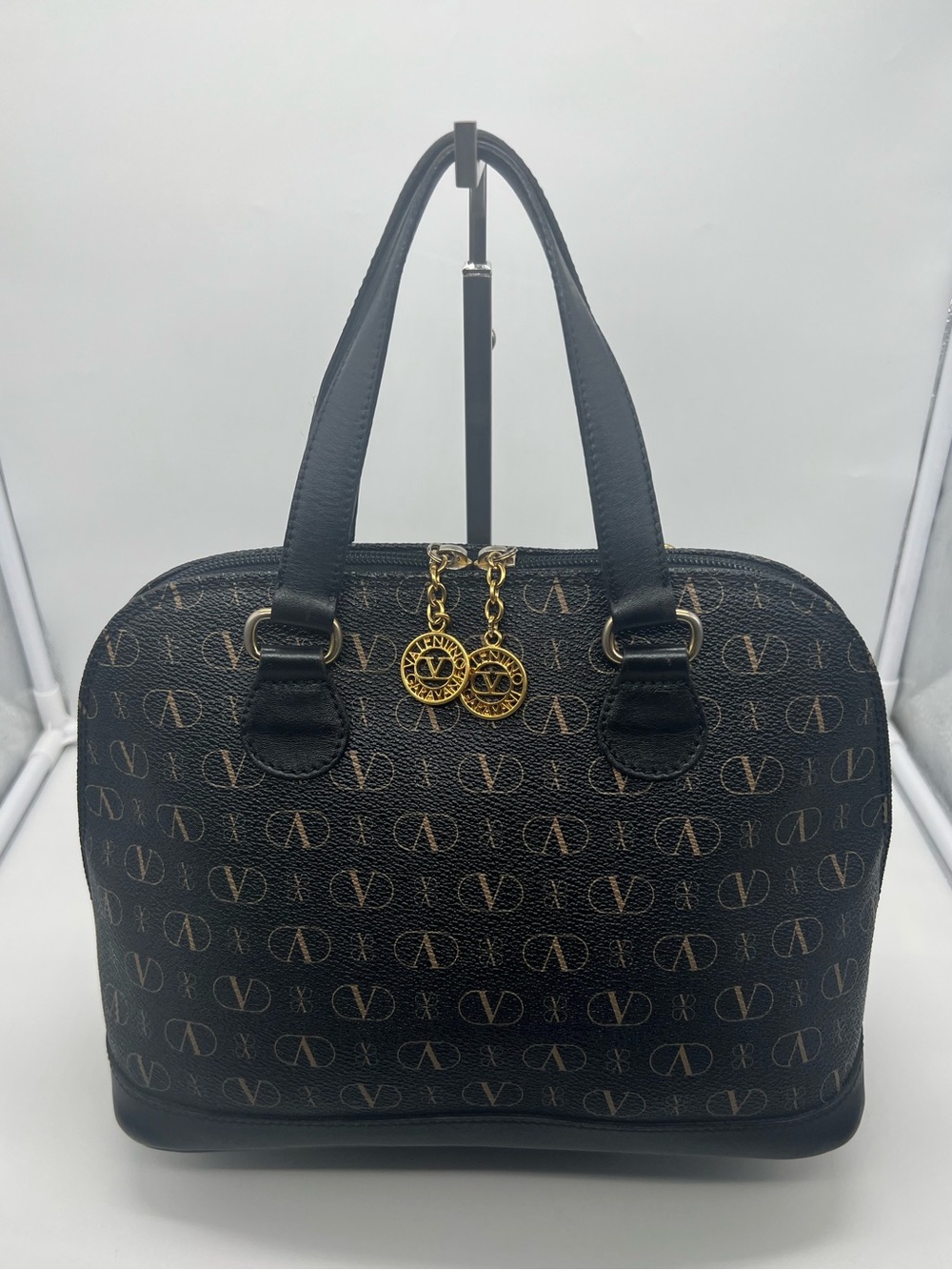 VALENTINO GARAVANI Les Sacs Vintage Monogram Coated Canvas Leather Trim Satchel